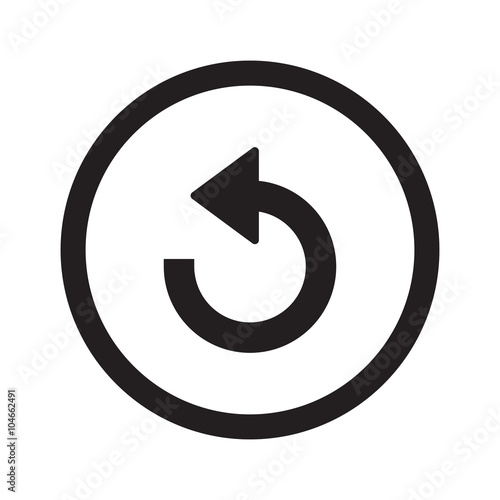 Flat black Undo web icon in circle on white background