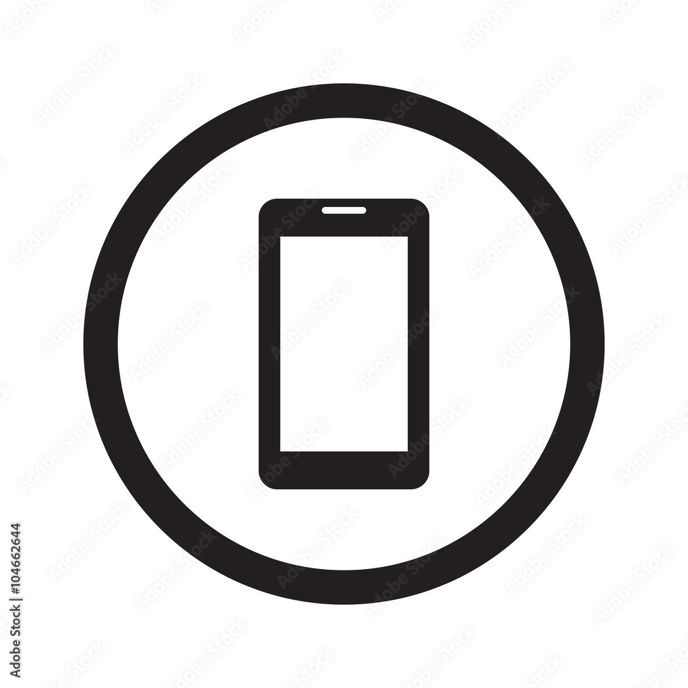 Flat black Mobile Phone web icon in circle on white background Flat black Mobile Phone web icon in circle on white background