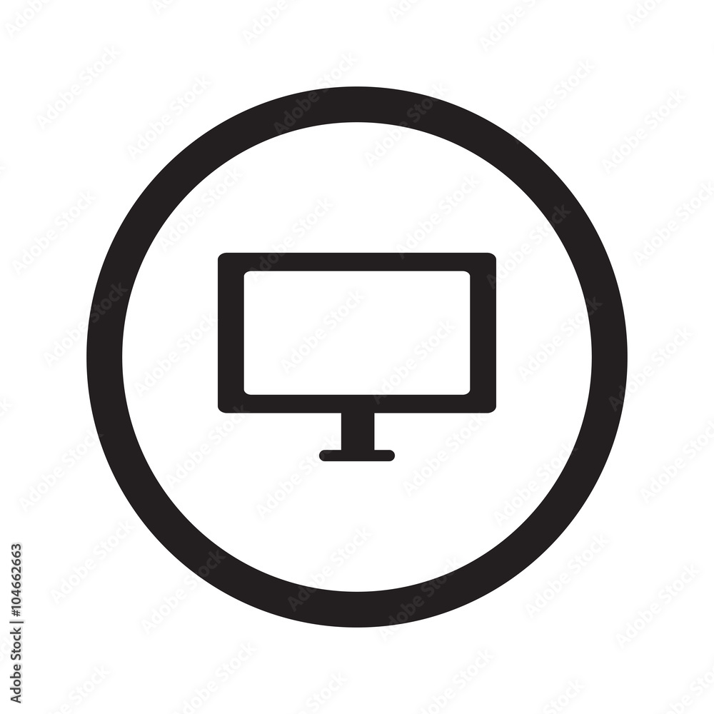 Flat black Computer Screen web icon in circle on white backgroun Flat black Computer Screen web icon in circle on white backgroun