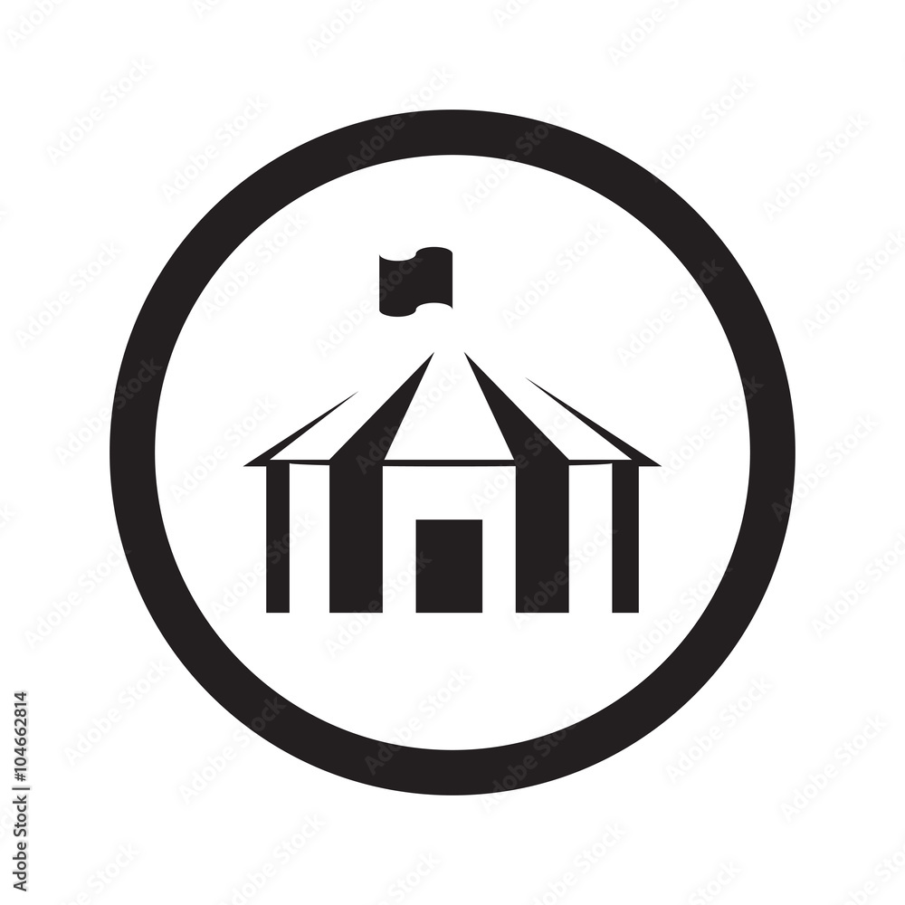 Flat black Party Tent web icon in circle on white background Flat black Party Tent web icon in circle on white background
