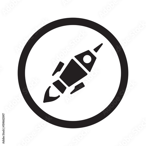 Flat black Rocket Launch web icon in circle on white background