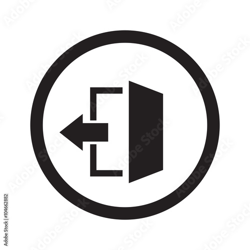 Flat black Exit web icon in circle on white background