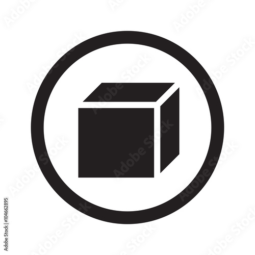 Flat black 3D Box web icon in circle on white background photo