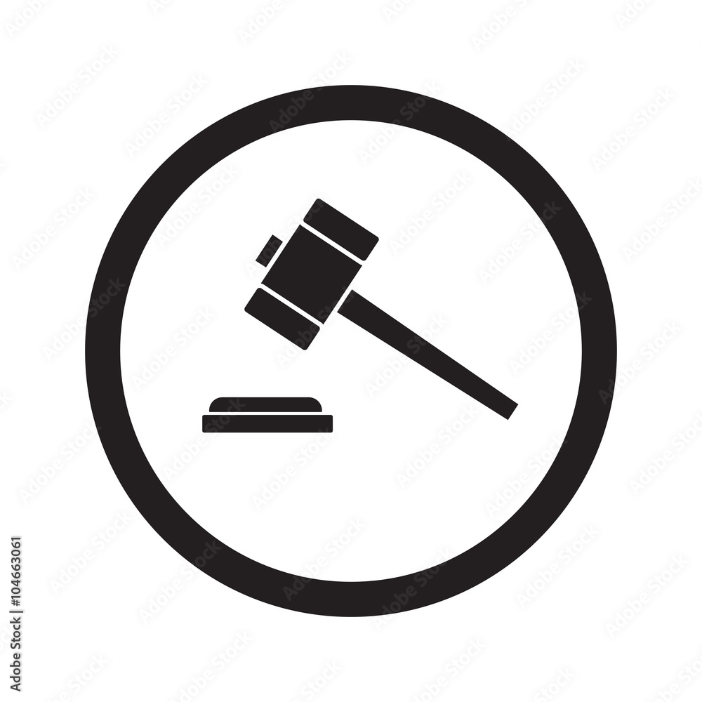 Flat black Law Gavel web icon in circle on white background Flat black Law Gavel web icon in circle on white background
