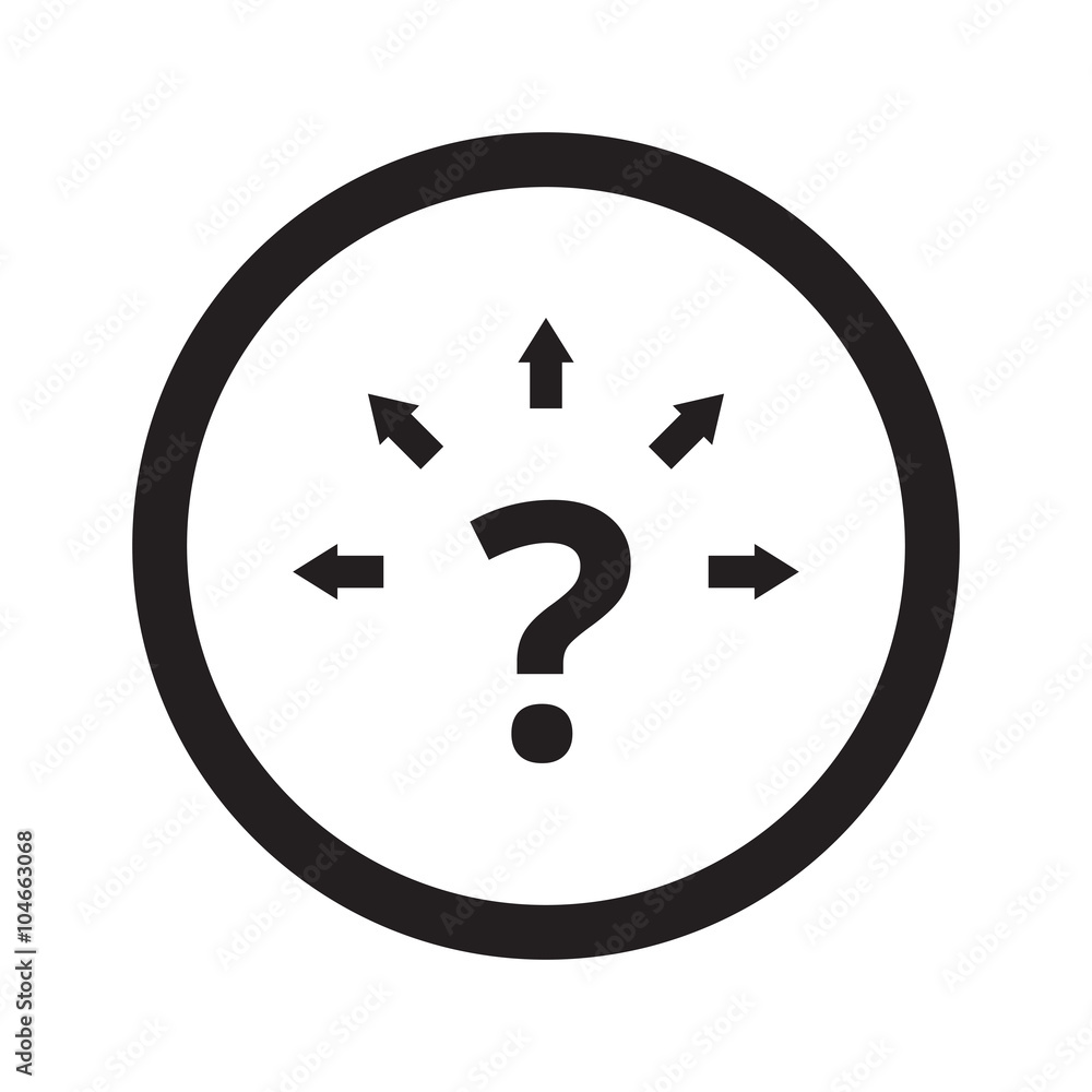 Flat black Question Mark Arrows web icon in circle on white back Flat black Question Mark Arrows web icon in circle on white back