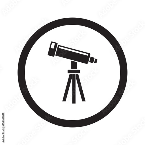 Flat black Telescope web icon in circle on white background