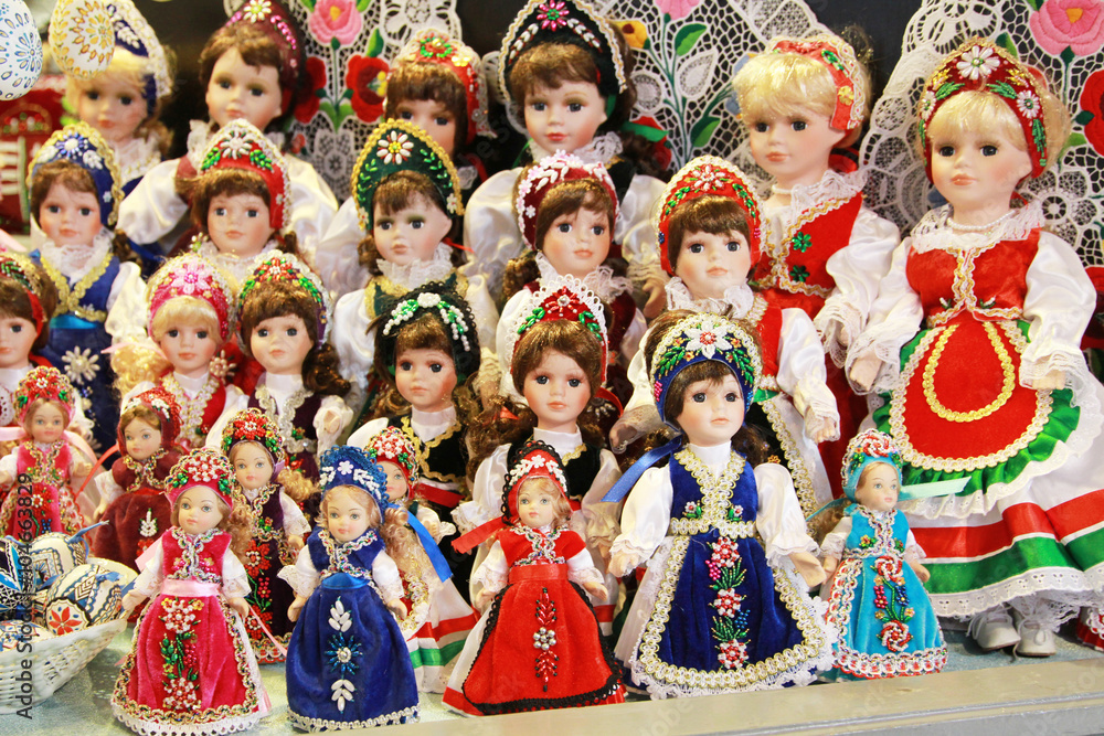 Traditional hungarian handmade toys puppets dolls in symbolic ar
