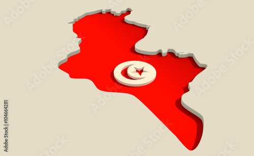 Tunisia flag and map design concept. 3d shapes and country outline map. Image relative to travel and politic themes