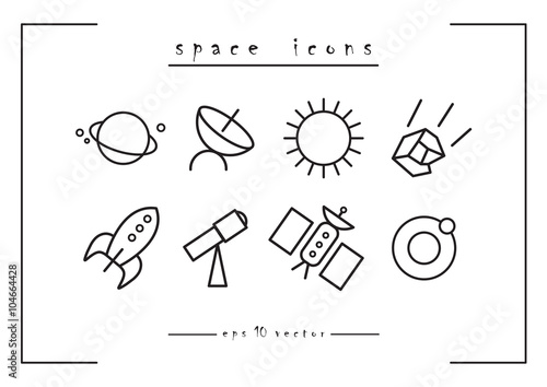 Icons space. The black lines on a white background. Vector.