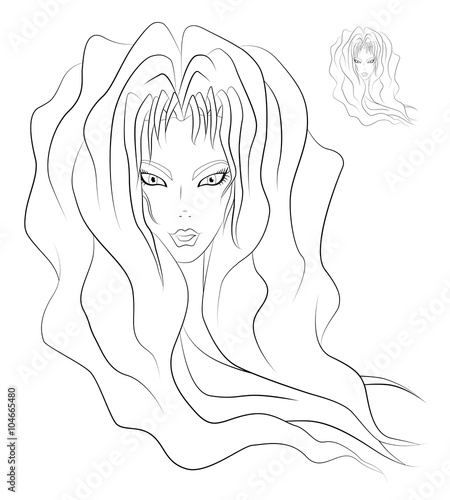 Forest witch head contours cartoon vector illustration