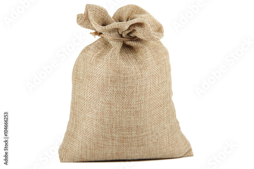 Textile - burlap sack isolated on white background with empty space photo