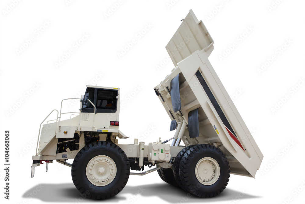 White dump truck isolated on white background White dump truck isolated on white background