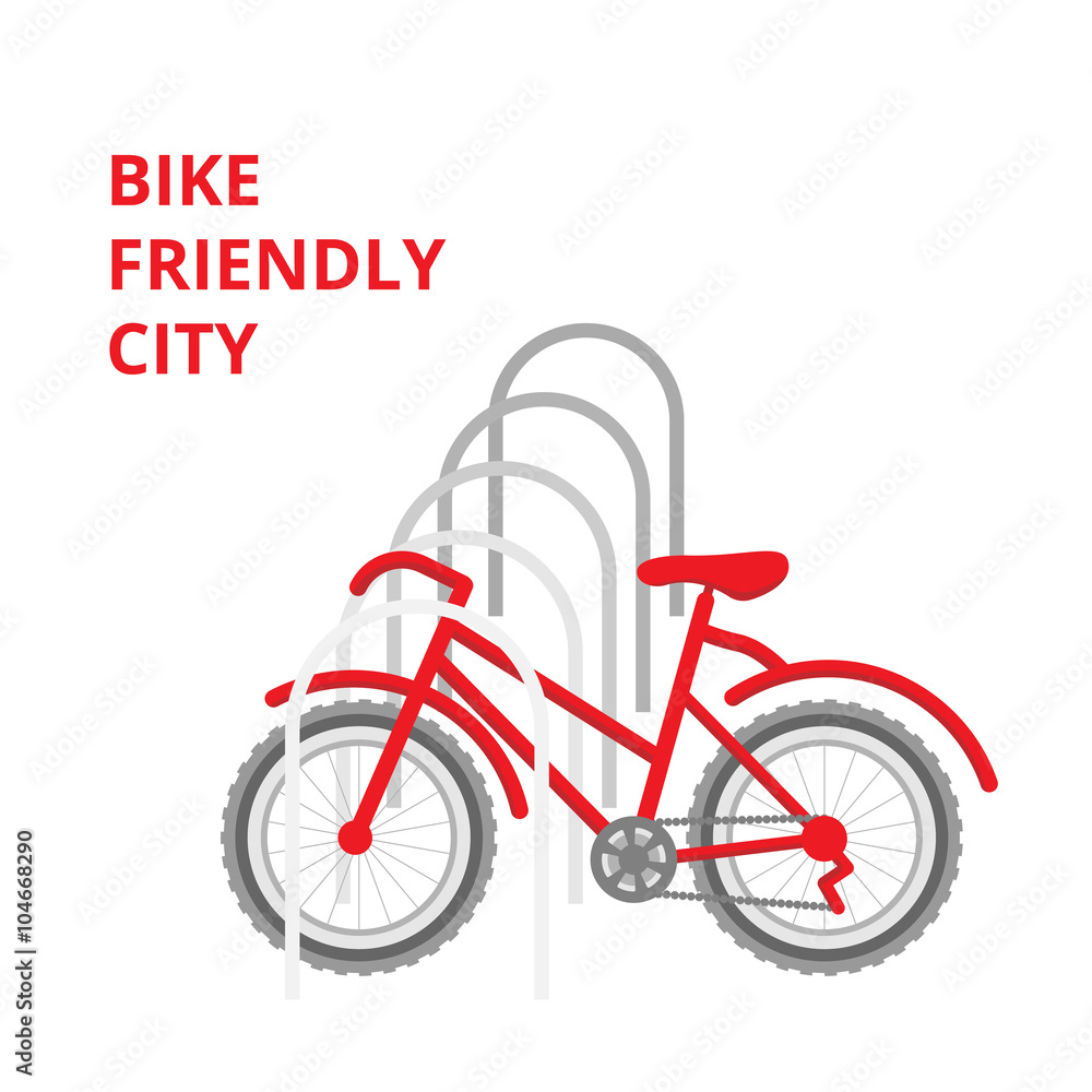 Fototapeta premium Bike parking vector illustration. Isolated bike parking. Red bicycle parking