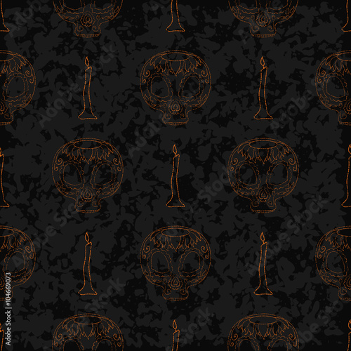 Dia de Muertos cartoon Skull Ornate Day of The Dead seamless pattern