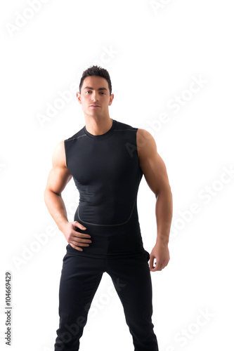 Handsome athletic young man in black t-shirt