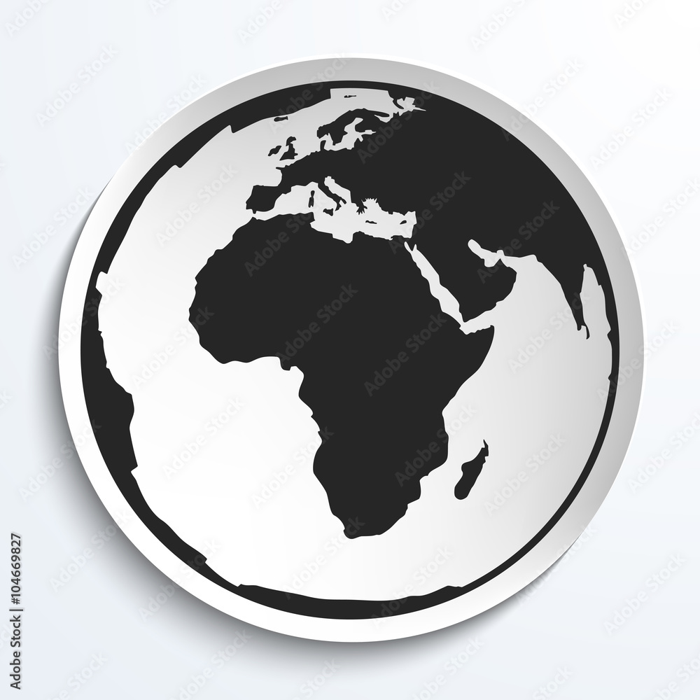 Earth Globe Icon on White Plate. Earth Globe Icon on White Plate.