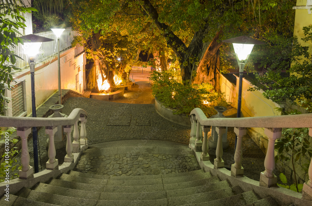 Fototapeta premium Old stairs and street view of Taipa