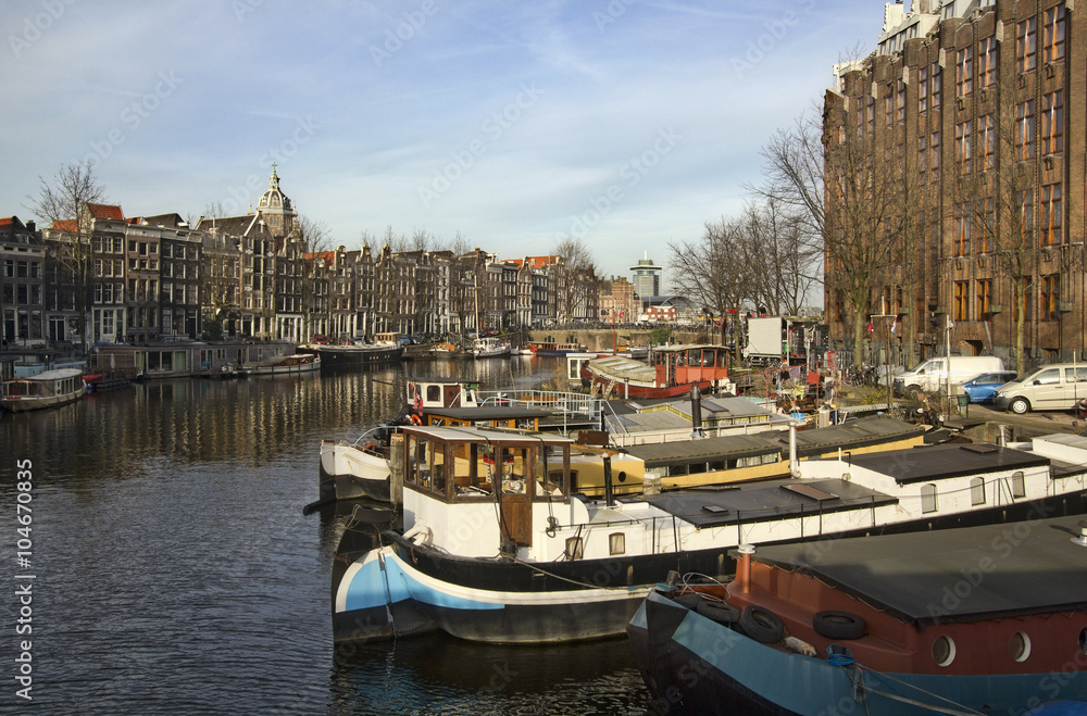 Boats in Amsterdam Canal, Holland