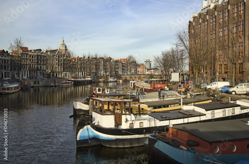 Boats in Amsterdam Canal  Holland