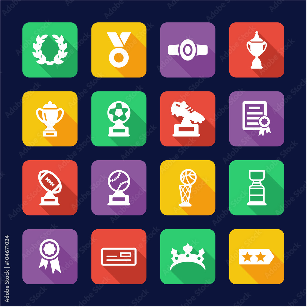 Reward Or Prize Icons Flat Design Reward Or Prize Icons Flat Design