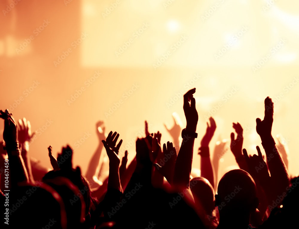 cheering crowd at a rock concert cheering crowd at a rock concert