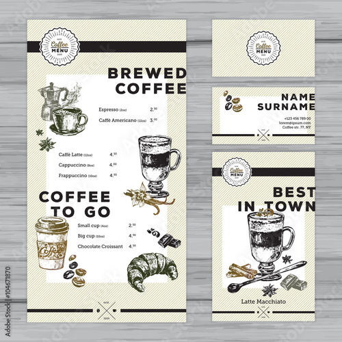 Restaurant coffee menu design. Cafe identity.