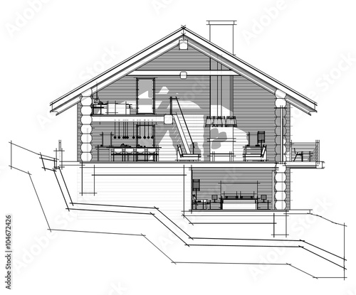 3d section of a country house