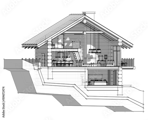 3d section of a country house