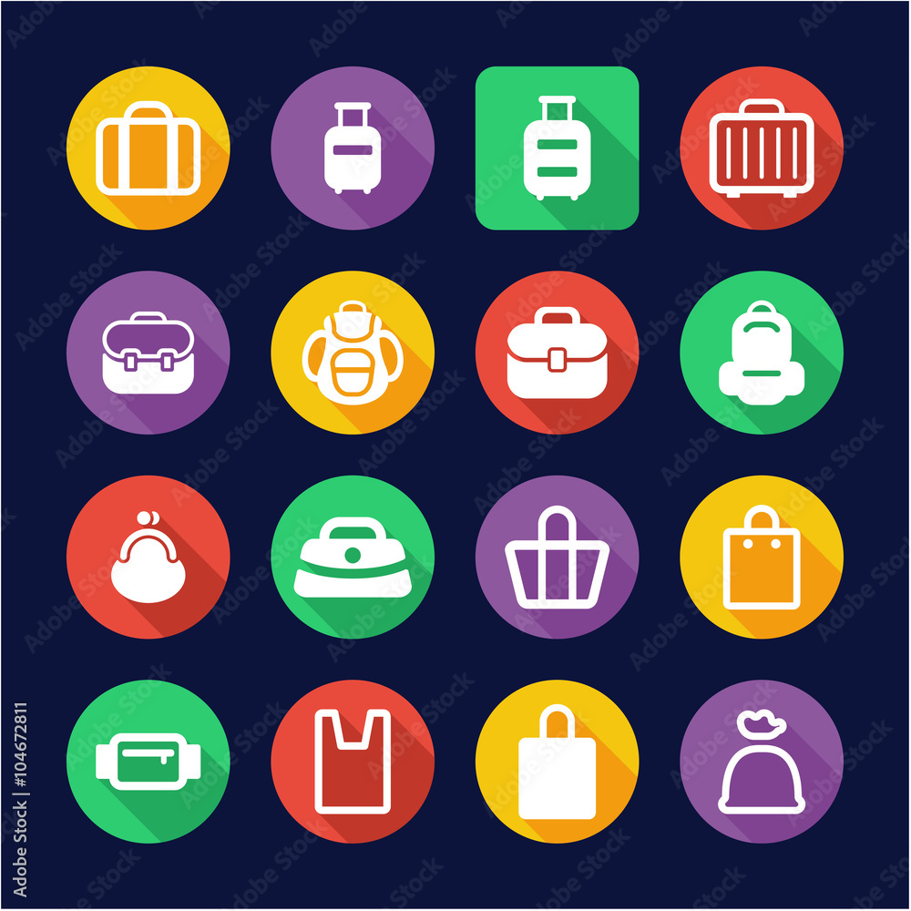 Bag Icons Flat Design Circle Bag Icons Flat Design Circle