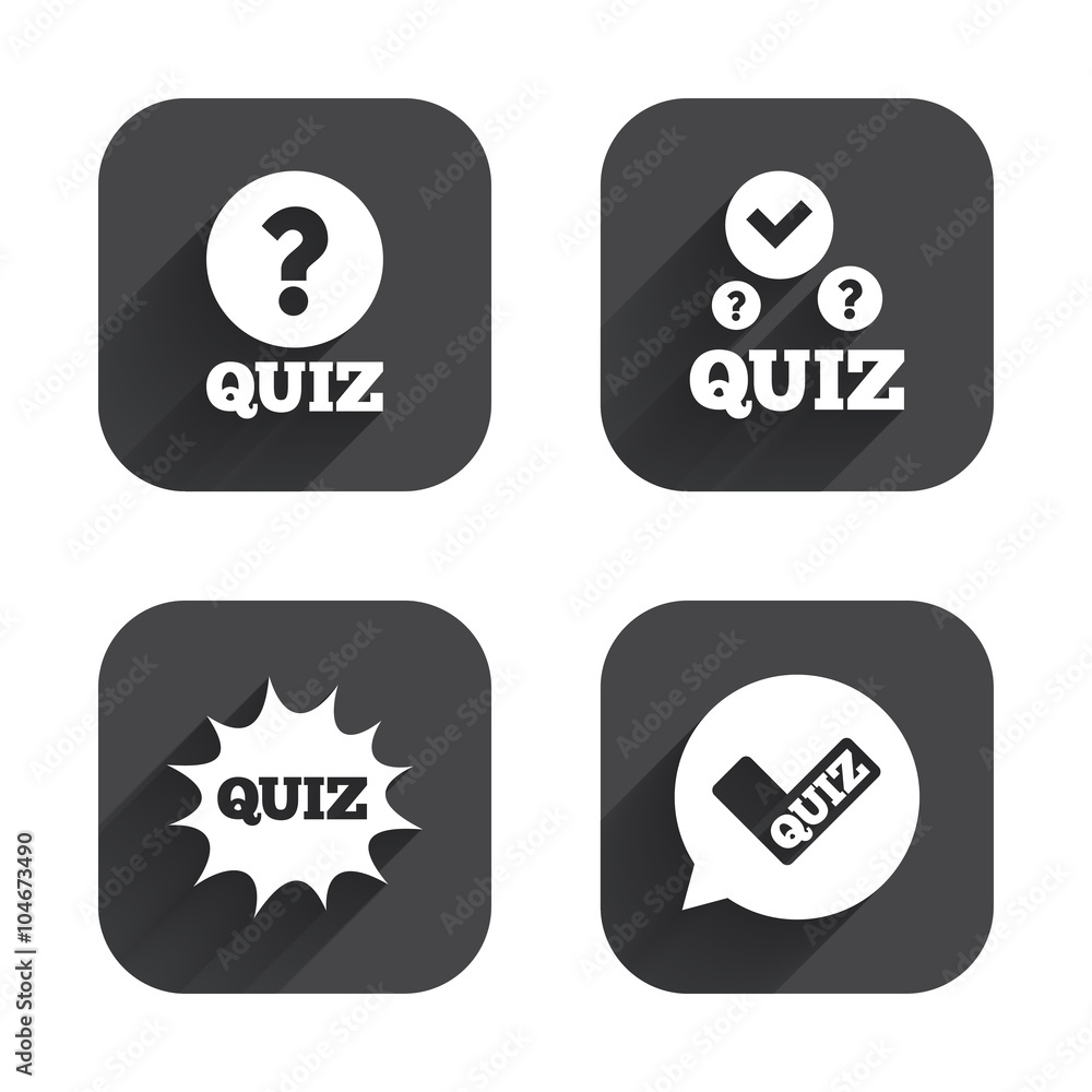 Quiz icons. Speech bubble with check mark symbol