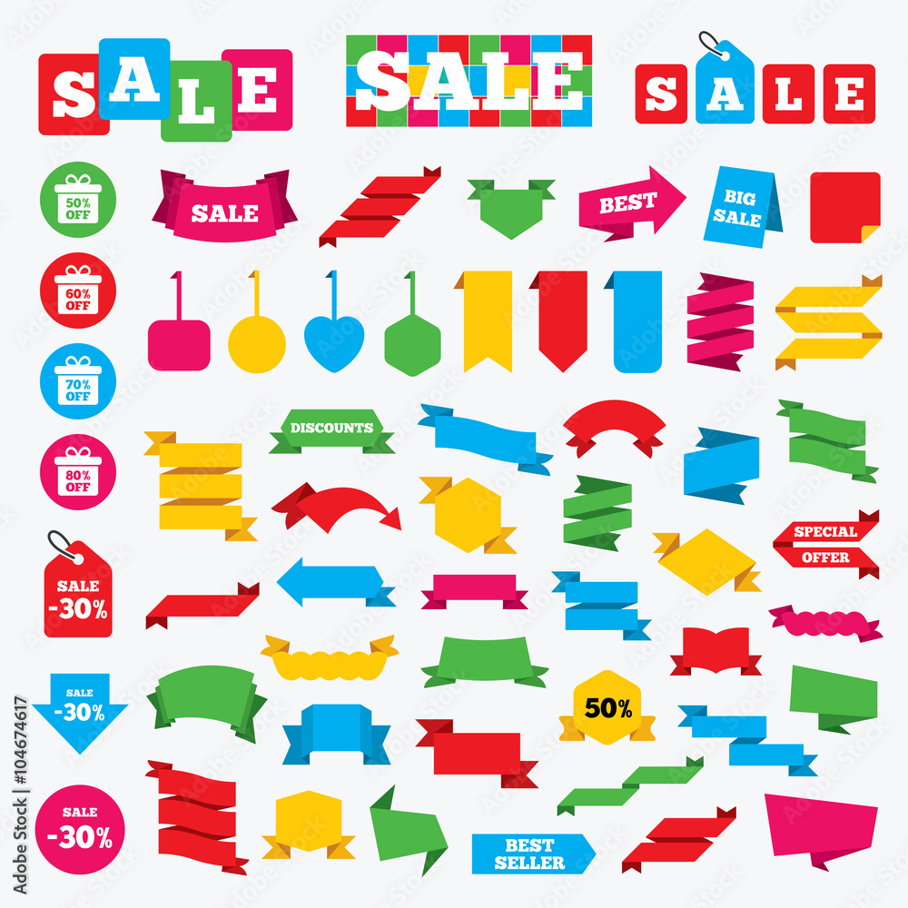 Obraz premium Sale gift box tag icons. Discount symbols.