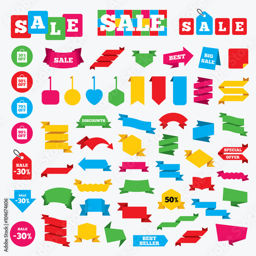 Sale bag tag icons. Discount symbols.