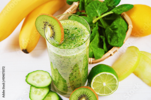 Green smoothie made with kiwi, spinach  and banana