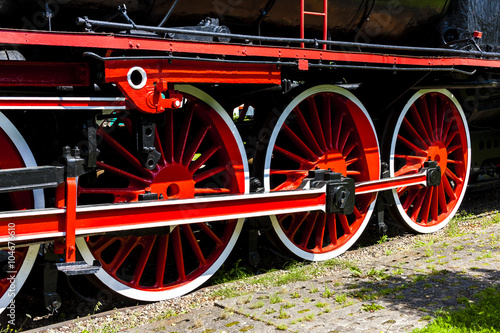 detail of steam locomotive in railway museum, Koscierzyna, Pomer