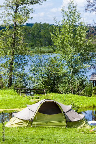 camping at lakeside, Warmian-Masurian Voivodeship, Poland photo