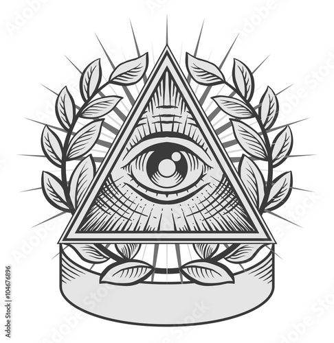 All seeing eye. Black and white vector illustration