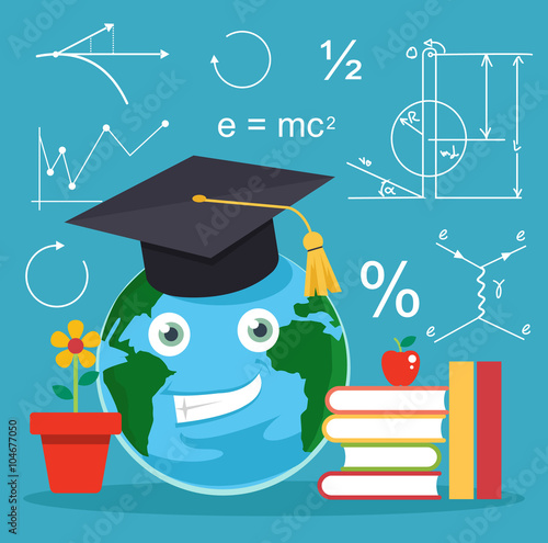 Globe education. Vector flat cartoon illustration