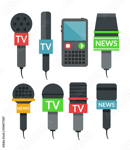 Microphones set. Vector flat illustration