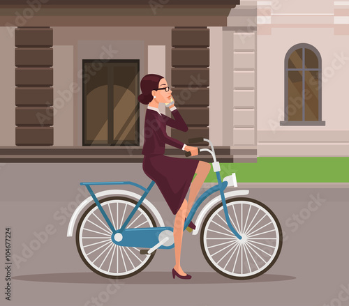 Fototapeta Naklejka Na Ścianę i Meble -  Business woman riding bicycle. Vector flat illustration