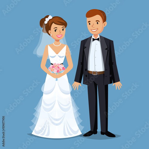 Cute Bride and groom, Wedding Party set illustration. 