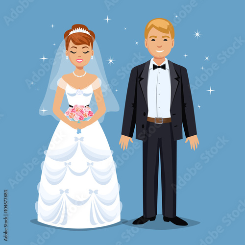 Cute Bride and groom, Wedding Party set illustration. 