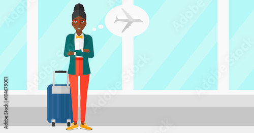 Woman frightened by future flight.