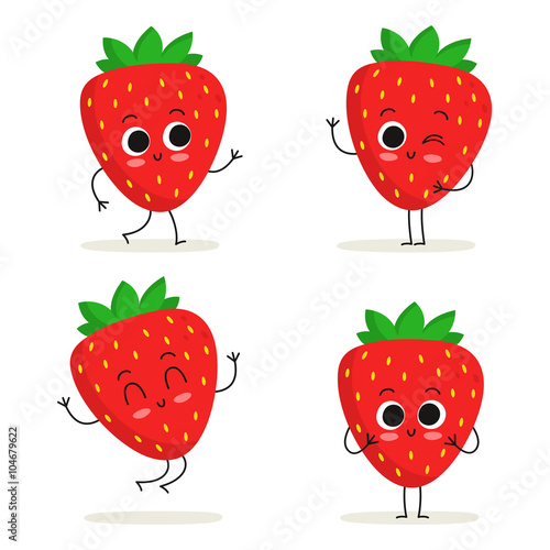 Strawberry. Cute fruit character set isolated on white
