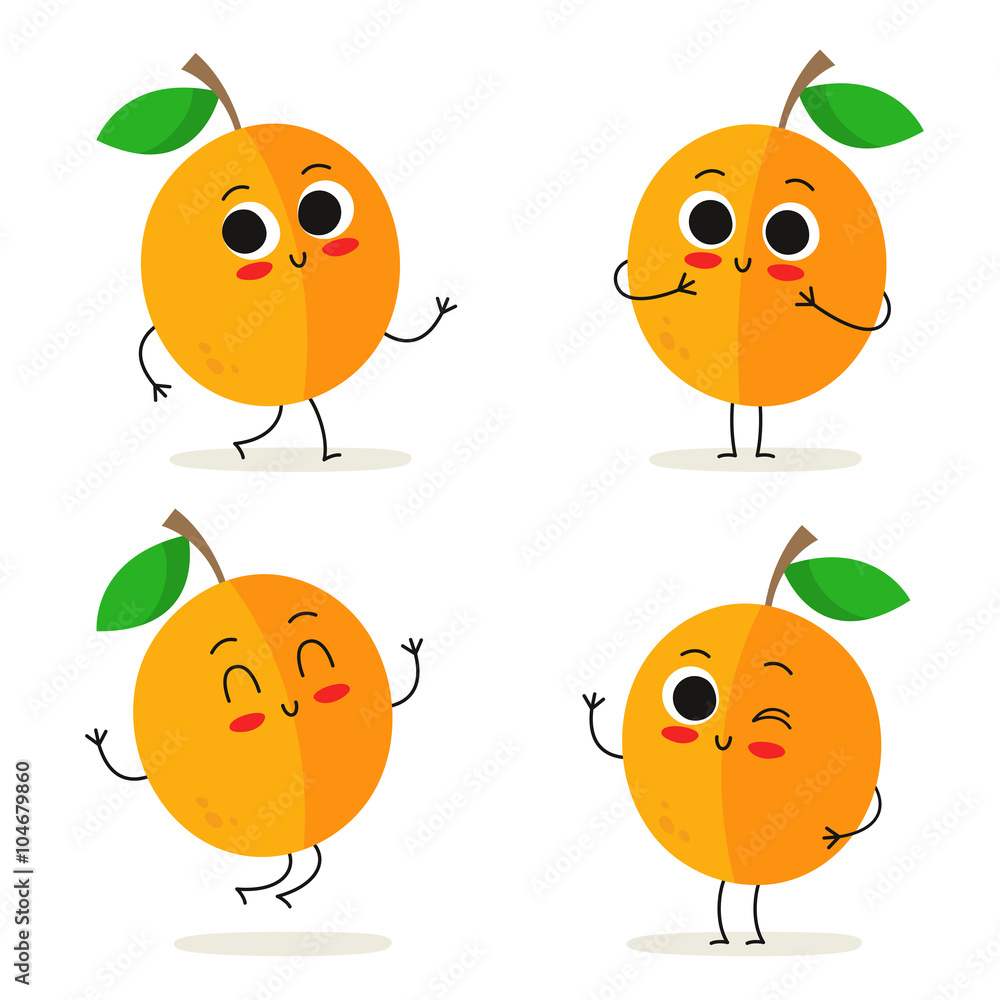 Apricot. Cute fruit character set isolated on white Apricot. Cute fruit character set isolated on white