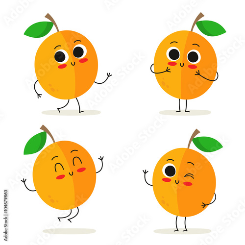 Apricot. Cute fruit character set isolated on white