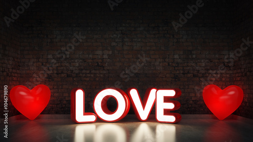 Happy Valentine's Day Concept. LOVE near the wall. 3D Rendering