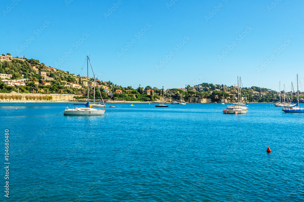 Panoramic view of Villefranche-sur-Mer, Nice, French Riviera.