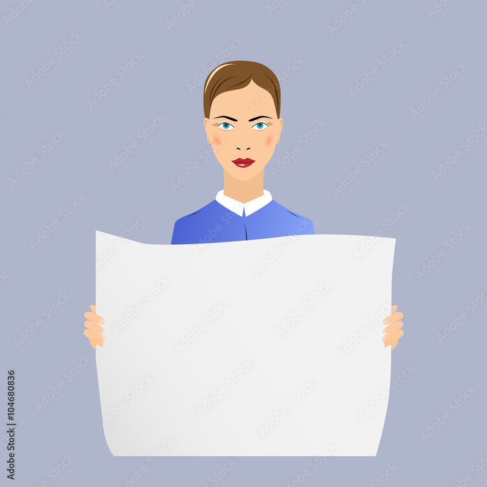 a woman holding a poster advertising a woman holding a poster advertising