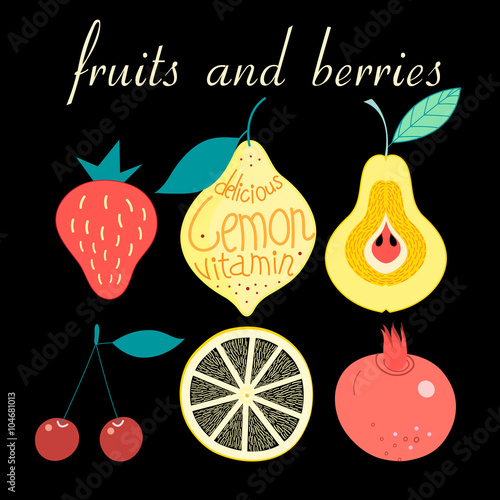 set of various fruits and berries