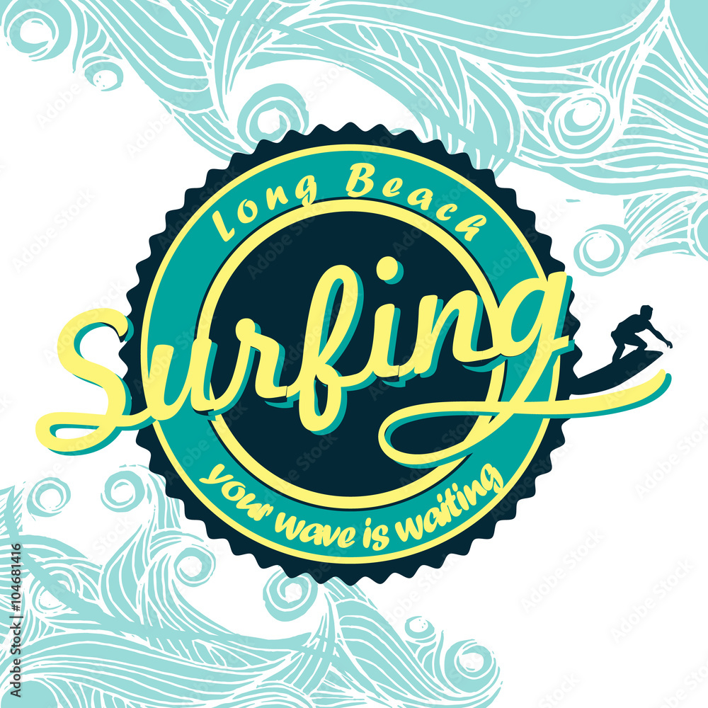 Obraz premium summer surfing retro vintage logo emblem 